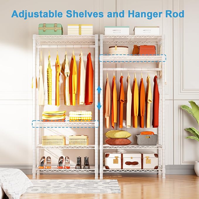 Ulif H4 Mini Portable Closet, 4 Tiers Freestanding Clothing Garment Rack for Small Space, Metal Clothes Wardrobe System for Bedroom, 23.6" W x 14" D x 76.4" H, Load 502 lbs, White | Metal Clothes Wardrobe System for Apartment, Small Space and Bedroom, ...