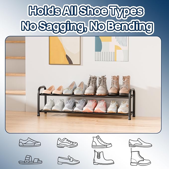 ENJOYBASICS 2 Tier Expandable Shoe Rack for Closet, Small Metal Shoe Organizer, 8 Pairs, Black