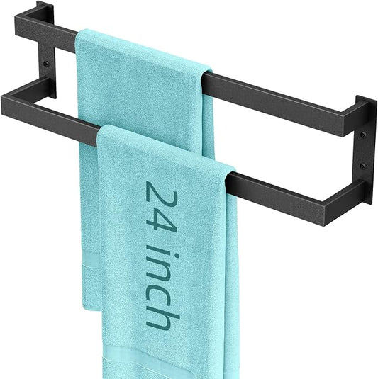 Double Towel Bar,Towel Rack for Bathroom,Towel Holder Wall Mounted Black | 24 Inch Stainless Steel Towel Rod Modern Home Decor,Matte Black Towel Holder Bathroom Accessories