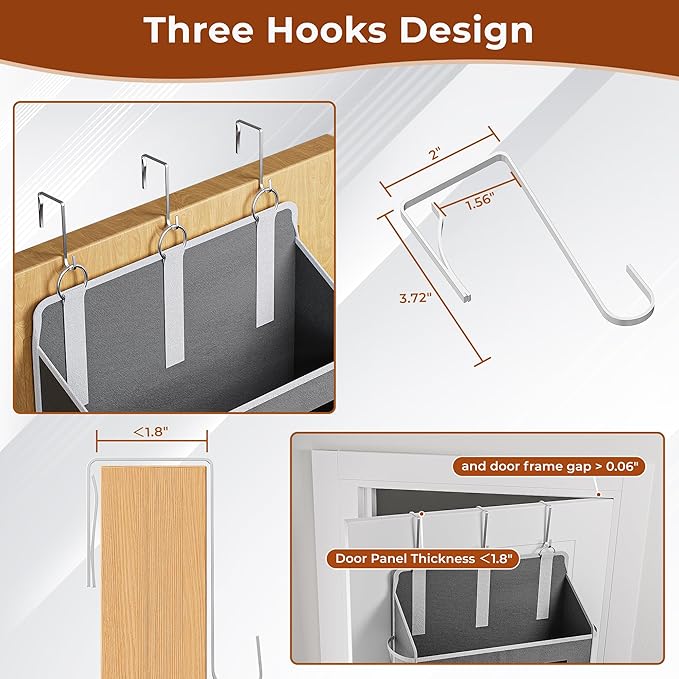 3 Pack 5 Tier Over The Door Organizer - Large Capacity Behind Door Hanging Shelves with 10 Mesh Pockets and Clear Windows, Closet Organizers and Storage for Bathroom, Bedroom, Nursery, Grey