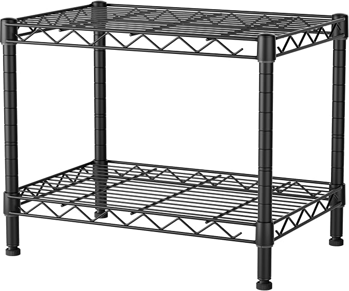 SINGAYE Small Shelves Kitchen Storage Shelf Wire Shelving Metal Adjustable | 2 Tier Shelf Organizers Storage Shelving Unit for Office Pantry Laundry Bathroom Closet Home 11.6" D X 17.6" W X 12" H Black
