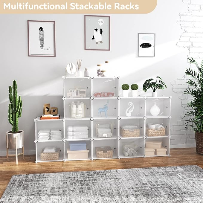 Portable Shoe Rack Organizer with Door, 48 Pairs Shoe Storage Cabinet Easy Assembly, Plastic Adjustable Shoes Organizer Stackable Detachable Free Standing Shoes Rack White