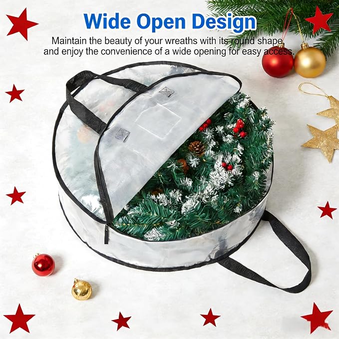 2 Pack Wreath Storage Bag, Summer, Christmas Decoration Garland Container, 24 Inch Clear Door Wreath Organizers, Moving Boxes, Packing Supplies for College