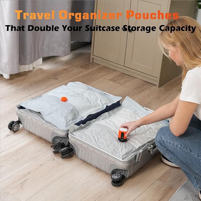 ETENWOLF 20 Combo Vacuum Storage Bags for Travel with Wireless Pump | Vacuum Seal Bags for Clothing Travel, Compression Packing Bags for Clothes and Blankets, Space Saver Bags in Carry-On Sizes