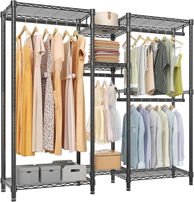 VIPEK Classic V6 Medium Heavy Duty Clothes Rack, Dynamic Closet System | Compact Metal Freestanding Clothing Rack 750lbs Capacity, 5FT Wide Closet Organizer System for Bedroom, Black