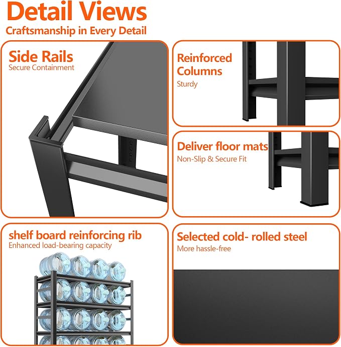 Garage Shelving, 3300 LBS Storage Shelves with Side Guard | 5-Tier Garage Storage Shelves,Adjustable Industrial Shelves with Thickened Double-Layer Posts for Garage 55×45.28×15.7in