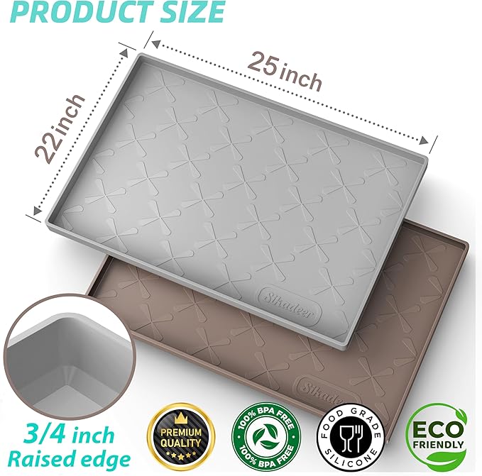 SIKADEER Waterproof Under Sink Mat Food-Grade Kitchen Shelf Liner 25" x 22" | Thick Raised Edge Cabinet Protector, BPA Free Kitchen Organizer and Storage, Non-Slip Dog & Cat Mat, Silicone Drying Mat