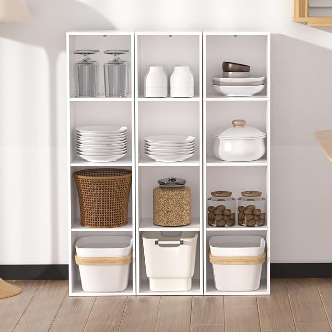 4 Cube Storage Organizer, Cube Shelf, Freestanding 4 Tier Open Shelf Bookcase for Home Office, Bedroom, Living Room, Study, White