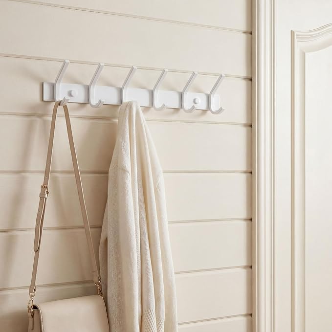 WEBI Coat Rack Wall Mount,Coat Hooks Wall Mounted,Coat Hanger Wall Hook Rack,6 Hooks for Hanging Coats,Jacket,Hats,Clothes,White
