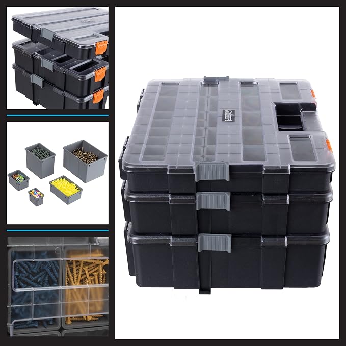 Stalwart Tool Box Organizer - 3-in-1 Portable Small Parts Organizer, Gray