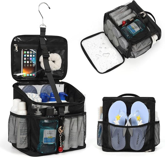 CUBETASTIC Shower Caddy Portable Mesh Shower Tote for Bathroom, Gym, Travel, Camping - Quick Dry Hanging Organizer Toiletry Bag with Handle for College Dorm Room, Men & Women