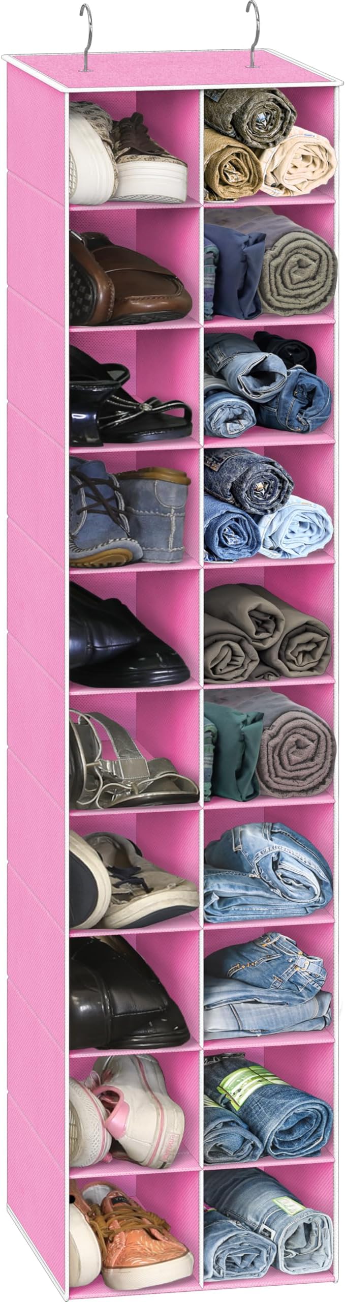 Simple Houseware 20 Section Shelves Hanging Shoes Organizer, Pink | Dual Metal Hooks, 10 Tier, Holds Up to 20 lbs, for Narrow Space