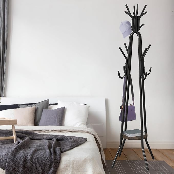 Simple Houseware Standing Coat/Hat Rack with Shelf, 20 Hooks, Rustic Brown | Tree Shaped Rack for Entryway, Hallway, Bedroom, Office