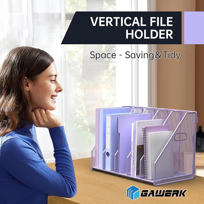 MINDEPOT Desk File Organizer Folder Holder with 5 Vertica for Office Purple