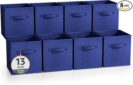 Sorbus 13 Inch Collapsible Fabric Storage Cubes - Sturdy Foldable Baskets with Handle - 8 Organizing Bins for Clothes, Toys, Books - Shelves, Closets