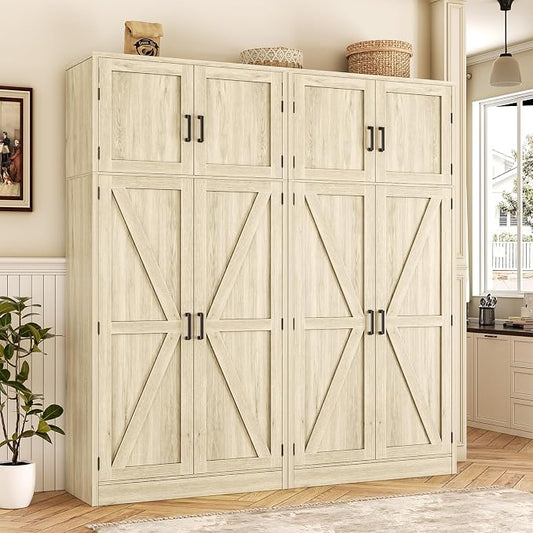Unikito 71” Tall Pantry Cabinet with Adjustable Shelves, Wash Gray, 2 Pack | Large Storage Cabinet, Farmhouse Barn Doors, Sturdy and Deep, Versatile for Kitchen, Dinning Room, Living Room, Bathroom