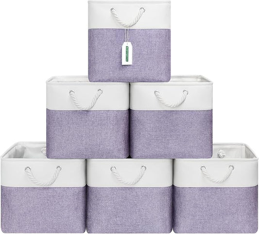 ECDYQXVU 13x13x13 Inch Storage Cube Bins Foldable Organizer Baskets 6 Pack | Soft Cotton Handles, Premium EVA Fabric, Hard Cardboard Bottom, Sturdy Metal Rim, Closet Shelf, Living Room, Bedroom, Laundry