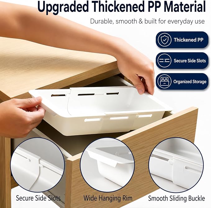 2-Pack Expandable Drawer Organizer for Deep Drawers, Adjustable 17–27 in Storage Tray, Durable PP Smooth Glide Divider for Kitchen, Vanity & Office, Space-Saving Design