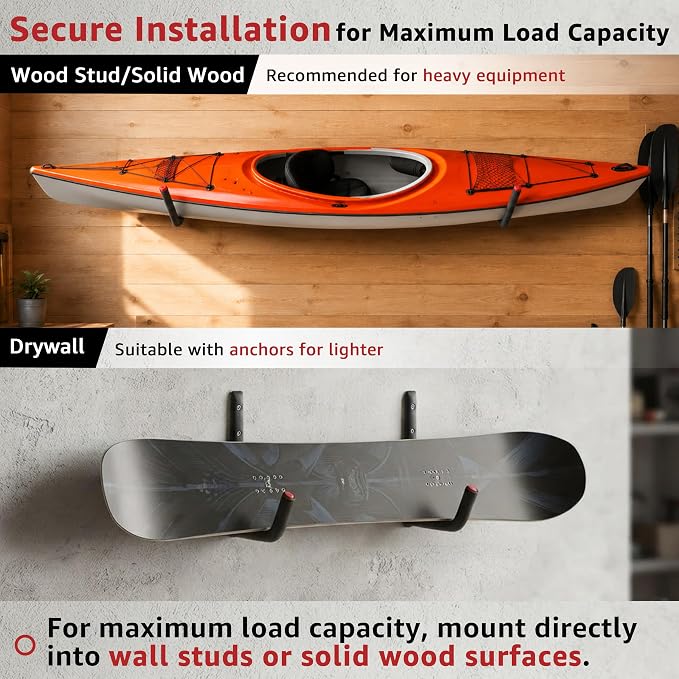 12-Piece Heavy Duty Garage Storage Hooks - 2x15” Jumbo Wall Hooks with Extended EVA Foam Padding (120 LB Capacity) + 4x3.5” Utility Hooks & 6 Storage Straps for Kayak, Paddleboard, Bike & Ladder