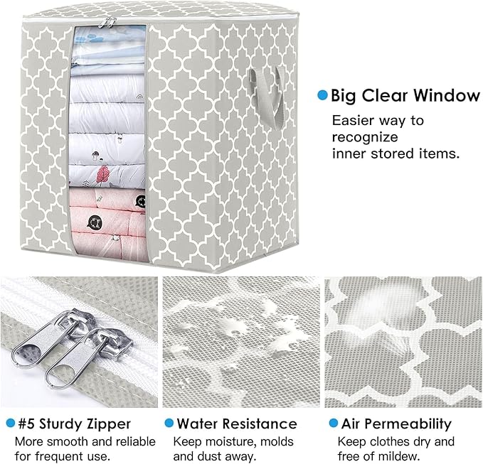 WISELIFE Storage Bags 8 Pack/100L Large Blanket Clothes Organization and Storage Containers for Comforters,Bedding, Foldable Organizer with Reinforced Handle, Clear Window, Sturdy Zippers,Lvory