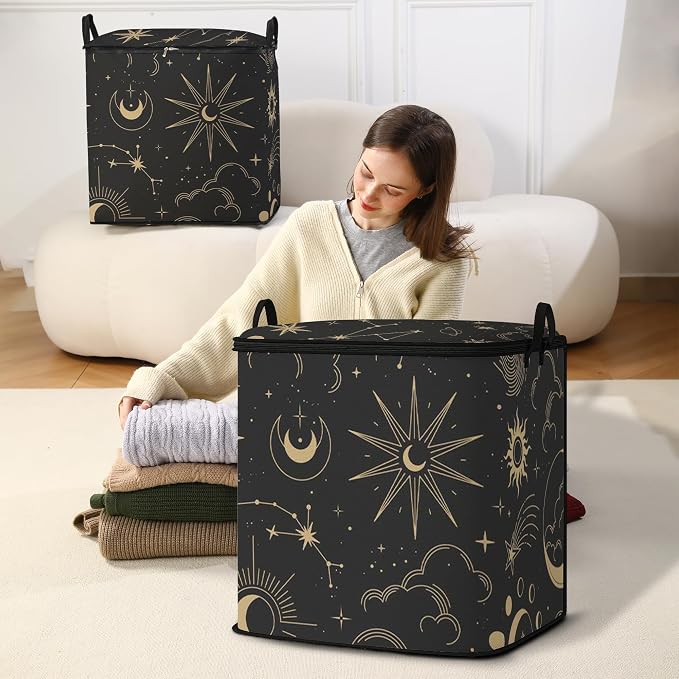 king comforter storage bag,blanket organizer with zipper 95L (2pack) | quilt duvet sweater sheet bedding pillow clothes storage for closet,dorm moving essentials containers with portable handles