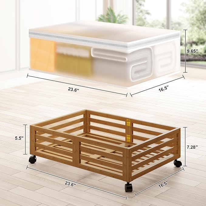 Under Bed Storage with Wheels, 2 Pack Bamboo Drawers for Shoes and Clothes | Fitted dustproof bags, stackable design, smooth pullout access for bedding, blankets, toys and seasonal essentials