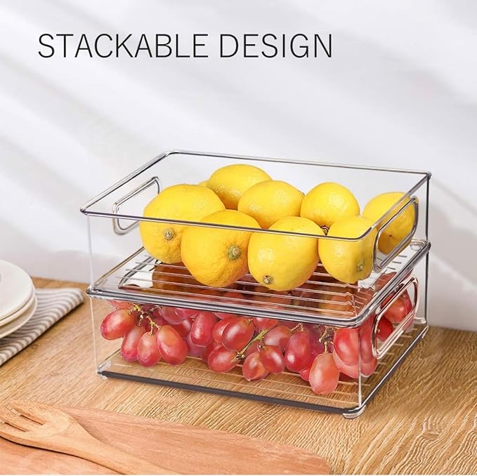 6 Pack Refrigerator Organizer Bins | 3 Sizes Stackable Clear Pantry Storage with Handles for Fridge, Freezer, Shelves, Drawer, Snack Organizer for Home & Kitchen