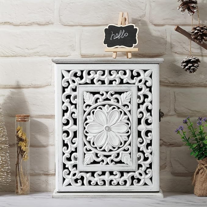 Wooden Key Holder for Wall, Key Box Key Cabinet, Key Hooks Wall | Mounted Key Hangers Rustic Decorative Key Rack with 6 Key Hooks for Home Office Entryway Hallway Bedroom Living Room