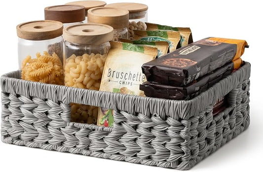 GRANNY SAYS Wicker Storage Basket for Shelves, Wicker Basket for Organizing, Rectangle Basket, Woven Basket for Pantry Storage, Gray, 1-Pack