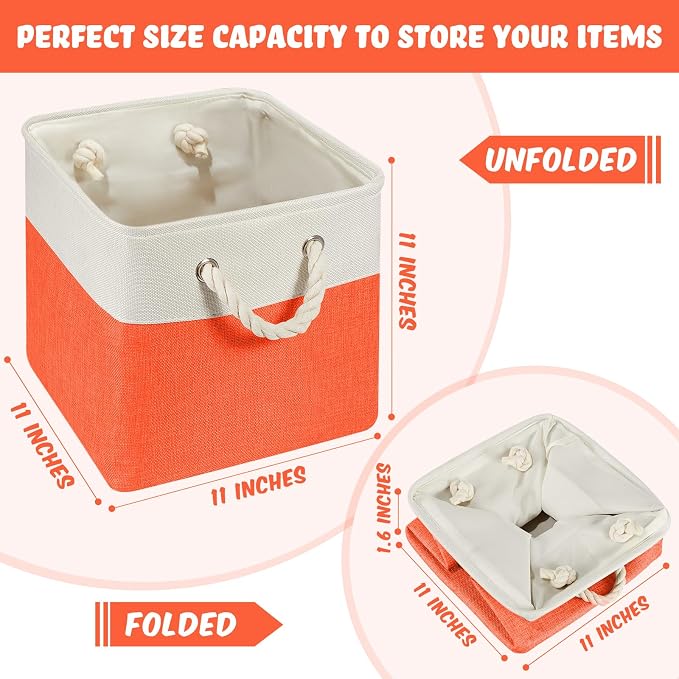 Geiserailie 6 Pcs 11 x 11 Inch Cube Storage Bins Fabric Storage Organizer Bins Foldable Cube Baskets with Sturdy Carry Handles Wicker Baskets for Home (Primary Colors)