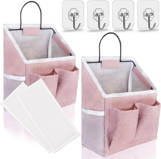 Kanrichu 2pcs Wall Hanging Baskets for Organizing, Wall Hanging Storage Bag as Over the Door Organizer, Wall File Organizer, Rv Storage and Organization. For Bedroom, Office, Camper (Pink-Upgraded)