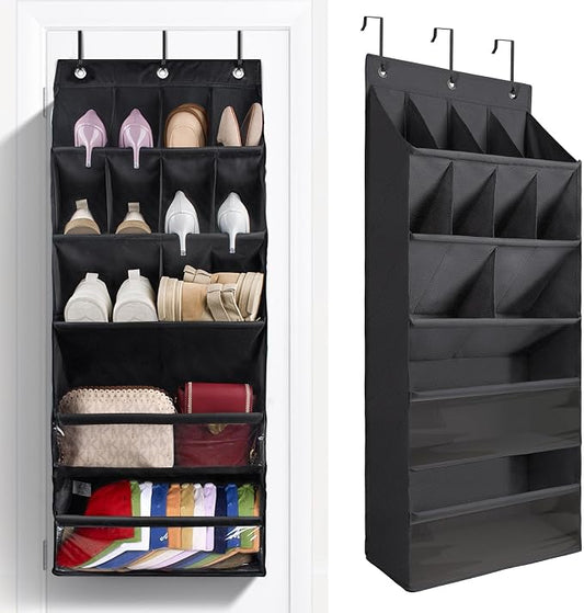 FENTEC 1 Pack Over-the-Door-Shoe-Organizers, Hanging Shoe Organizer with Large Pocket Shoe Holder Hanging Shoe Rack for Closet Shoe Organizer for Wall, Over Door Organizer with 15 Pockets Black