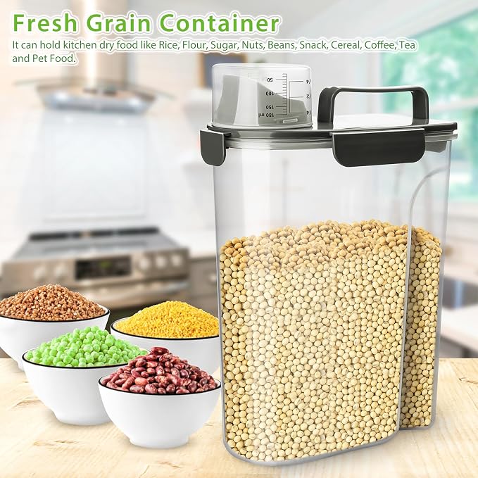 Viretec Rice Storage Container, 5 to 10lb Dry Food Airtight Dispenser, Pet Dog Cat Food Canister, BPA Free Clear Plastic Kitchen and Pantry Organization Bin for Oatmeal, Grain, Cereal, Pasta, Flour