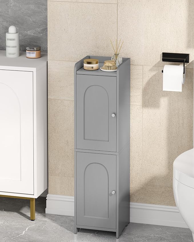Hzuaneri Bathroom Storage Cabinet, Small Corner Floor Cabinet with 2 Doors | Narrow Toilet Paper Cabinets with Adjustable Shelf, Bathroom Organizer for Small Spaces, 7.9" D x 7.9" W x 29.5" H Gray