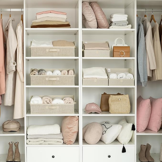 GRANNY SAYS Trapezoid Closet Storage Bins, Large, Honey Beige, 3-Pack | Shelf Storage Baskets, Clothes Storage Bin, Closet Organizer and Storage Bins, Clothing Bins for Closet Shelves
