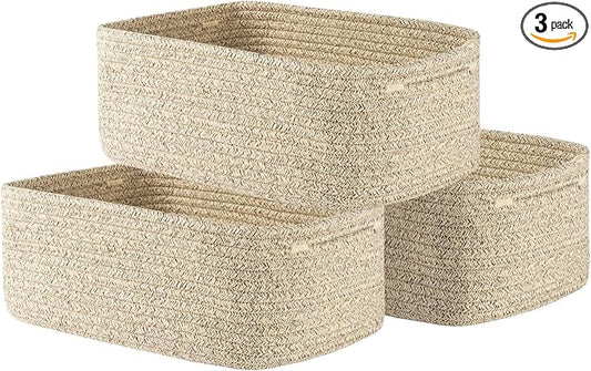 KALLAX Small Woven Storage Basket for Organizing, 13.5x9.5x5 inches, 3 Pack | Shelf baskets for closet organization, toy storage and home decor, Perfect as empty gift baskets for holidays, Mixed Brown