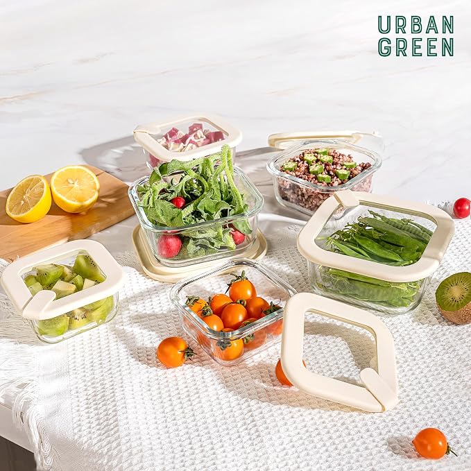 Glass Food Storage Containers with Glass Lids, Microwave Safe Food Container Set, Airtight Meal Prep Containers, LeakProof, 100% Plastic Free, 6 Pack