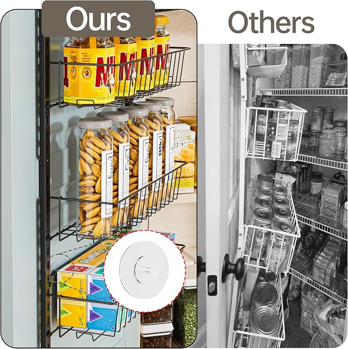 Delamu Adjustable Cabinet Door Organizer, 6 Tier Hanging Spice Rack | Metal Over the Door Pantry Organizer, Pantry Organizers and Storage Shelves for Kitchen Bathroom Laundry Room, Black