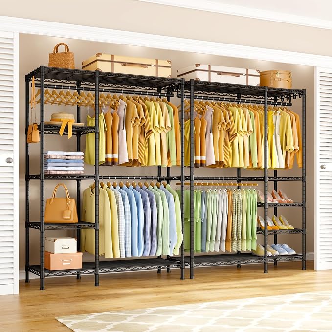 F2 Clothes Rack, 5 Tiers Heavy Duty Garment Rack for Bedroom | Freestanding Adjustable Closet Storage Organizer, Portable Clothing Wardrobe, 46.1"W x 15.4"D x 78.3"H, Load 630lbs, Black
