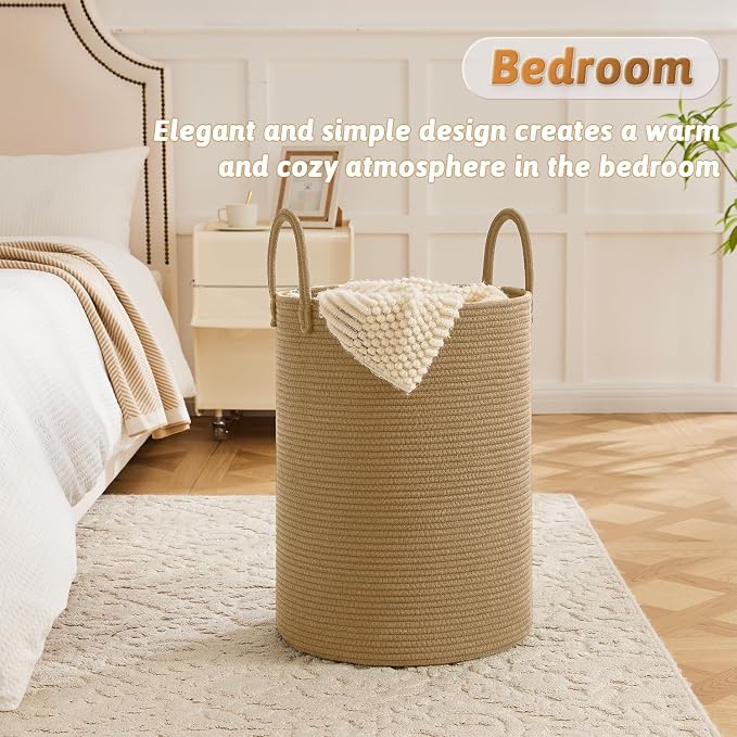 Artfeel Laundry Basket,Woven Cotton Rope Laundry Hamper,80L for Decorative Storage of Dirty Clothes,Toys and Blankets in Bathroom,Baby Room and Living Room