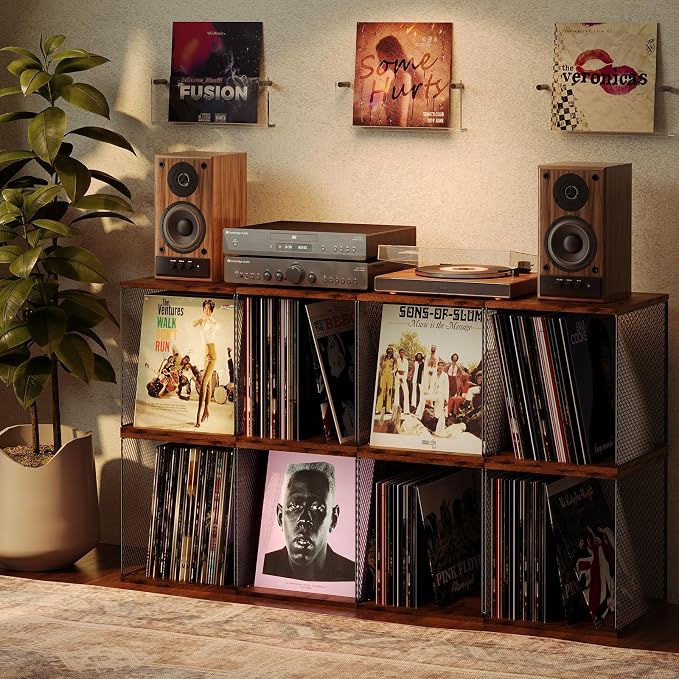 Dmevkic 3 Cube Vinyl Record Storage | DIY Stackable 120-150 Records Visualize Album Storage Record Storage Crate