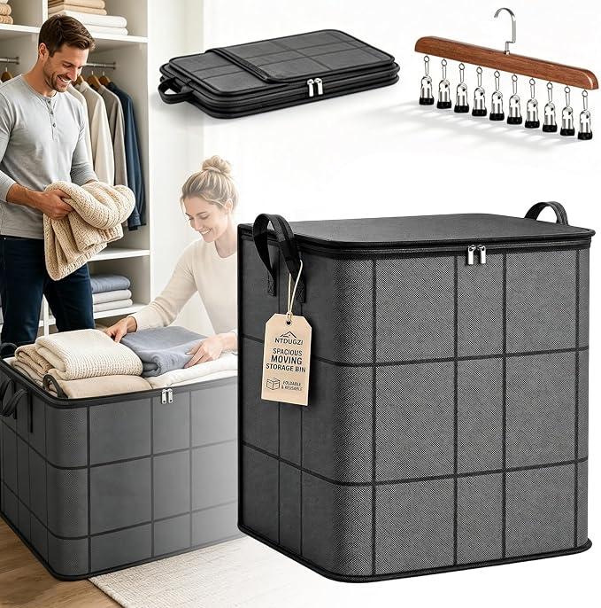 Upgrade Spacious Moving Storage Bin - Large Capacity Zippered Fabric Organizer for Bedding & Clothes, Foldable Blanket Bag with Reinforced Handles for Quilts, Comforters & Moving Day，1Pcs：M