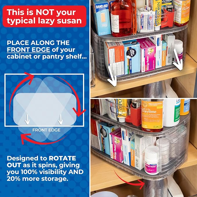 2-Tier Lazy Susan Pantry Organizer – Steel Reinforced Turntable for Kitchen Cabinets & Pantry Storage – Heavy-Duty Can Organizer Holds Up to 30 lbs – Rotates 360° – Includes 2 Bonus Bins