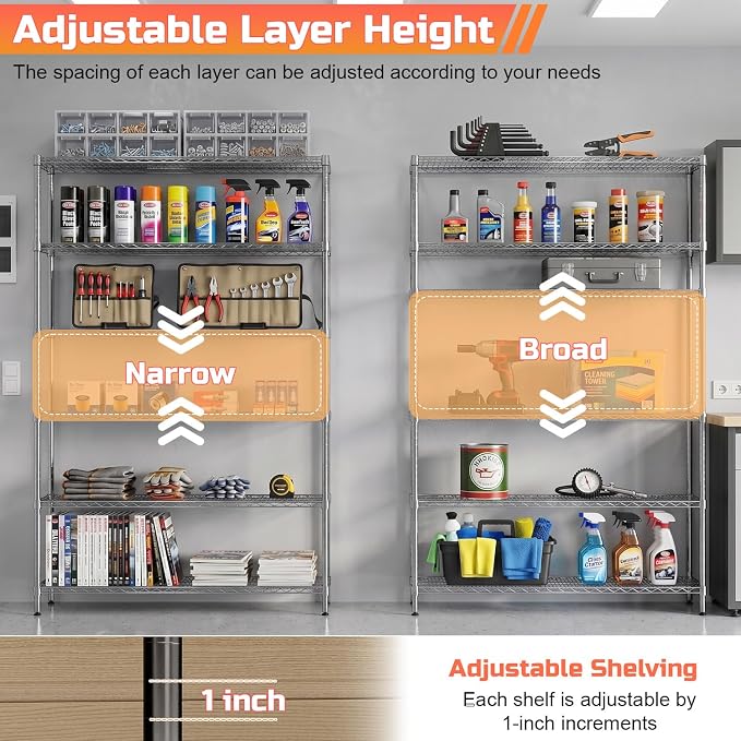 FDW 48 inch L×18 inch W×76 inch H Wire Shelving Unit Metal Shelf with 6 Tier Casters Adjustable Layer Rack Strong Steel for Restaurant Garage Pantry Kitchen Garage, Chrome