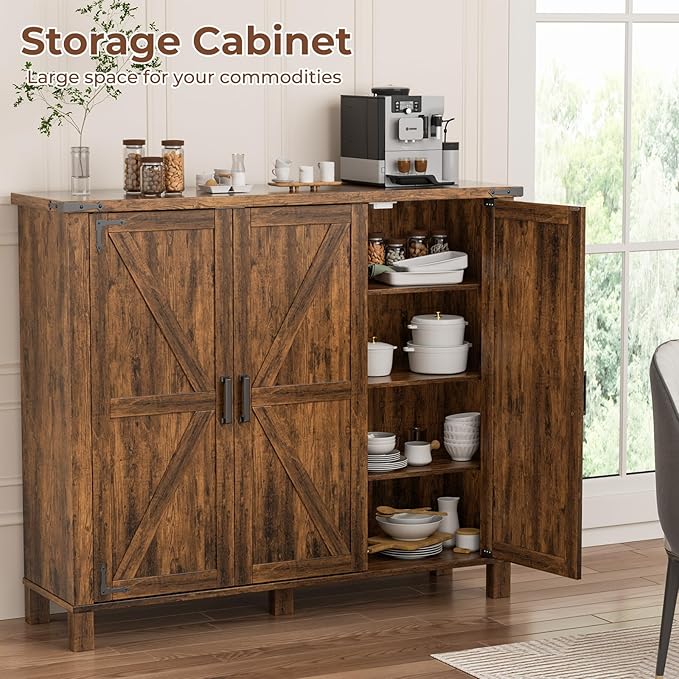 ALLSTAND 5-Tier Shoe Storage Cabinet, Farmhouse Shoe Rack Organizer Cabinet with 4 Adjustable Shelves & Side Cabinets, Freestanding Shoe Cabinet Storage with Anti-tip Fitting for Entryway, Brown
