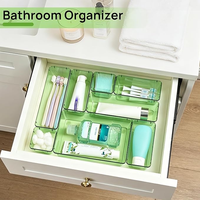 Vtopmart 25 Pack Plastic Drawer Organizers with Non-slip Rubber Pads | 4-Size Versatile Makeup Organizer, Storage Containers Small Bins for Makeup, Jewelries, Bedroom, Kitchen Utensils and Office