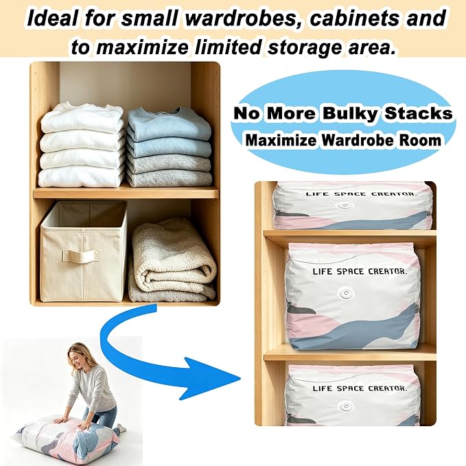 No Pump Vacuum Storage Bags, 3D Space Saver Compression Bags with Valve | Reusable Airtight Vacuum Seal Bags for Clothing, Blankets, Pillows & Bedding, 31.5×39.4in, 2 Pack