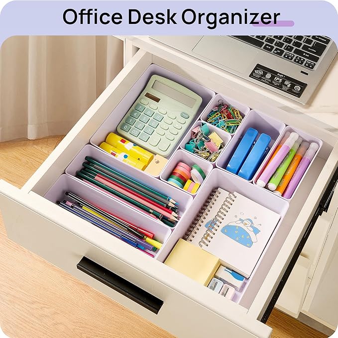 Vtopmart 25 Pack Plastic Drawer Organizers with Non-slip Rubber Pads | 4-Size Versatile Makeup Organizer, Storage Containers Small Bins for Makeup, Jewelries, Bedroom, Kitchen Utensils and Office