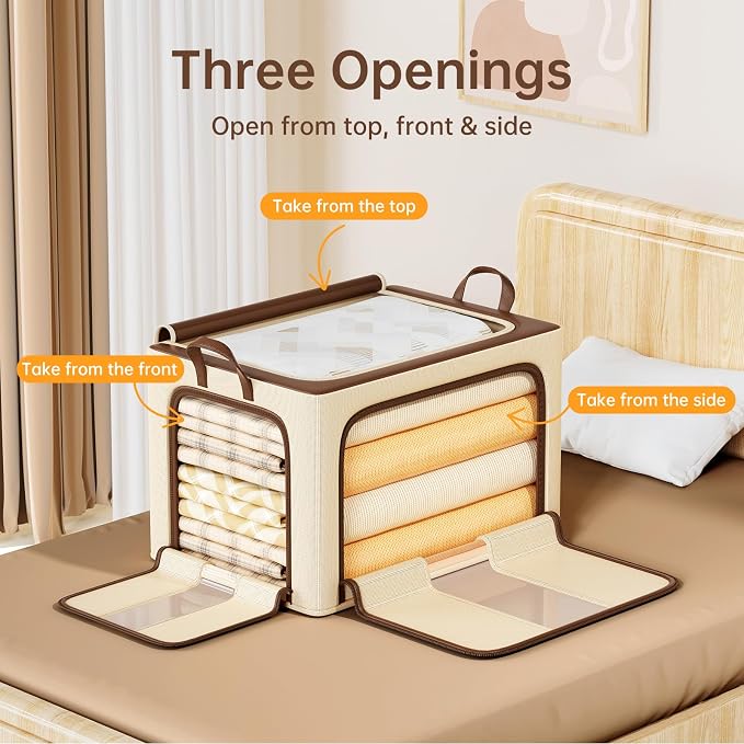 3 Openings Clothes Storage Bins with Metal Frame，24L (brown) | Oxford-Gewebe