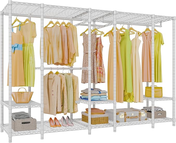 VIPEK V50 Closet Organizer System with Adjustable Shelves, White | 1300 Lb Capacity, Steel Frame, Adjustable Shelves, Open Closet with 4 Hanging Rods, for Bedroom, Apartment, Walk-In Closet